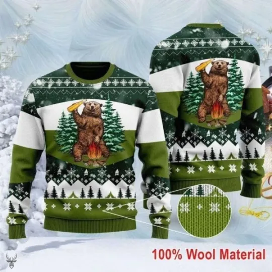 Discover Beer Campfire 3D Ugly Christmas Sweater Gift, Happy Holiday Ugly Xmas Sweater