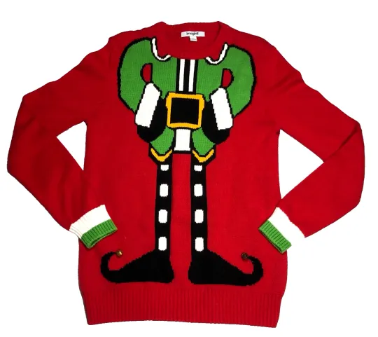 Discover Imagin 8 Womens Elf Ugly Christmas Sweater Sz M Red Round Neck Long Sleeve