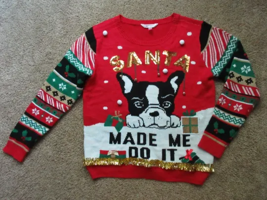 NEW No Bo Sz M Ugly Christmas Sweater Santa Made Me Do It Dog Juniors Sz XXL