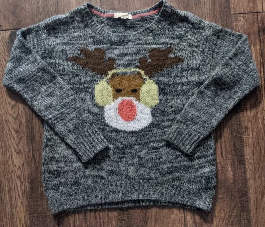 Discover Rewind Ugly Christmas Knit Crew Neck Sweater Reindeer Women's Size Medium 2005