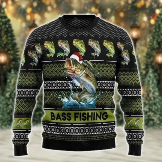 Discover Bass Fishing Ugly Christmas Sweater, Fishing Lover Xmas Sweater, Christmas Gift