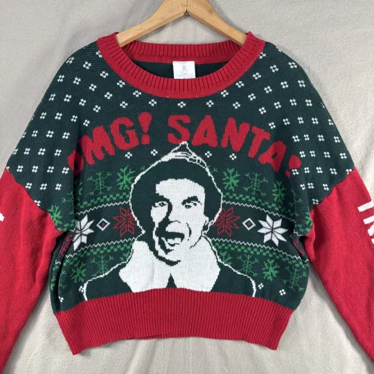 Elf OMG! Santa I know Him Merry Ugly Christmas Sweater Sz XL Holiday Party