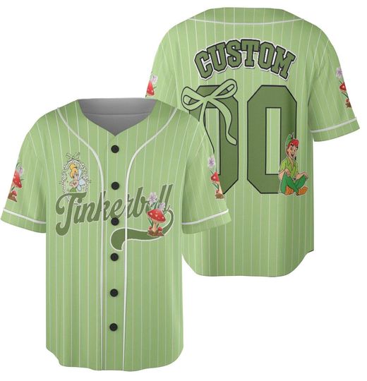 Personalize Disney Tinker Bell Baseball Jersey, Custom Kid Youth Adult Baseball Jersey