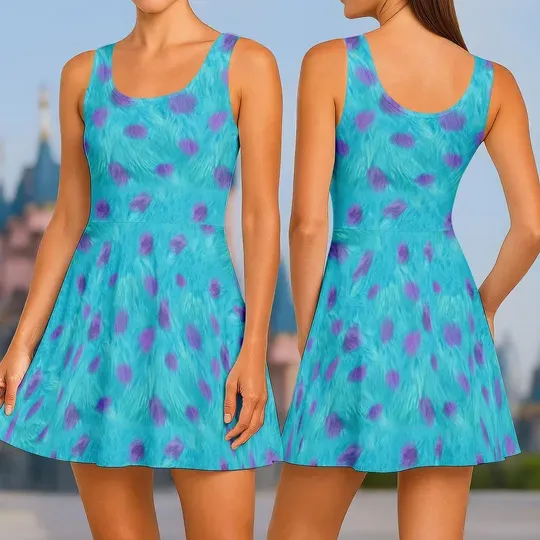 Monsters Inc Sully Cosplay Costume Skater Dress, Sully Fur Women Dress, Halloween Monsters University Dress, Cartoon Movie Gift