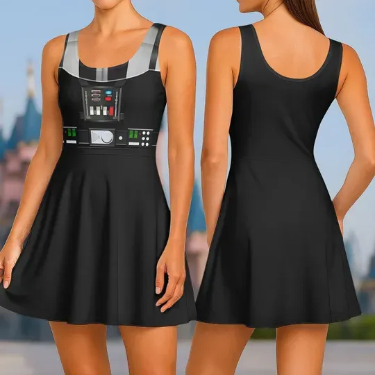 Halloween Darth Vader Cosplay Skater Dress, Star Wars Dress, Anakin Skywalker Dress For Her