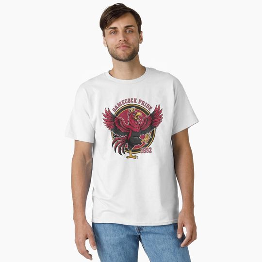 Discover Aggressive Gamecock Mascot Design | Vintage-Style Rooster Illustration Classic T-Shirt
