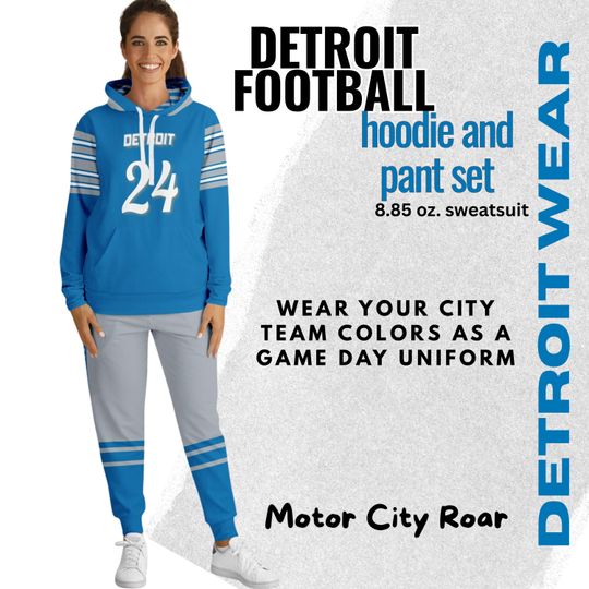 Discover Detroit Football Hoodie Pant Set: Spirit Blue & Silver, Personalized Fan Gear