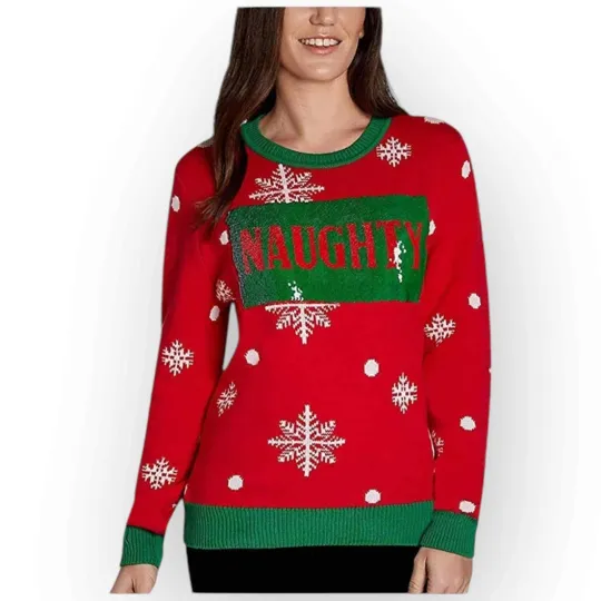Discover NWT To Be Jolly Womens Flip Sequin Naughty/Nice Ugly Christmas Sweater  Small