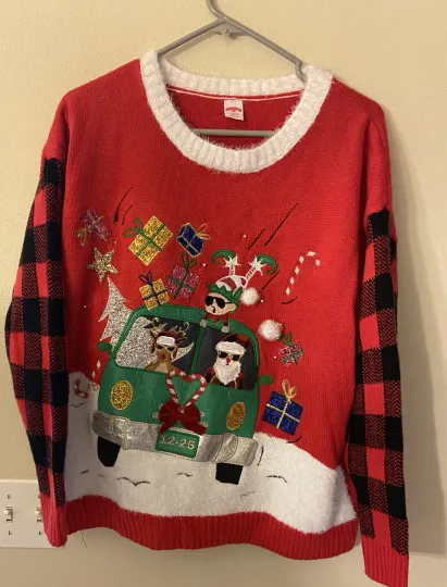 Discover Holiday Time Womens Red Ugly Christmas Knitted Sweater Size L 12-14(see Details)