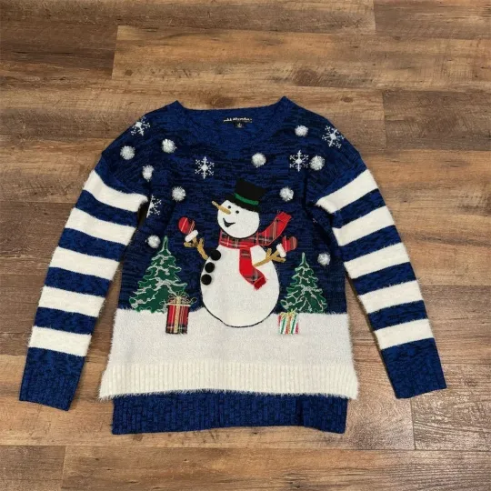 Discover Holiday Ugly Christmas Sweater Snowman Tree Presents Snowflake Kidcore Twee Sm