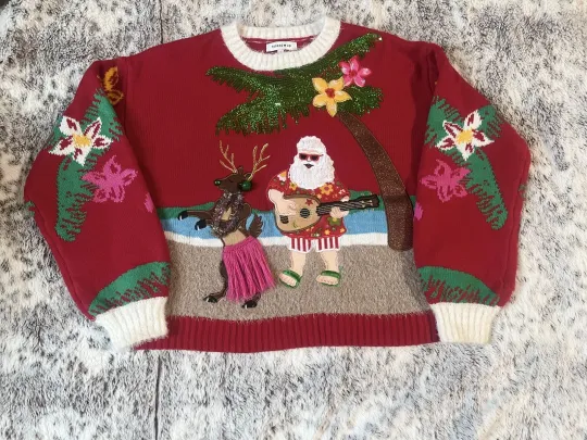 Discover Hawaiian Ugly Christmas Sweater Small Red Santa Guitar Reindeer Beach Macys
