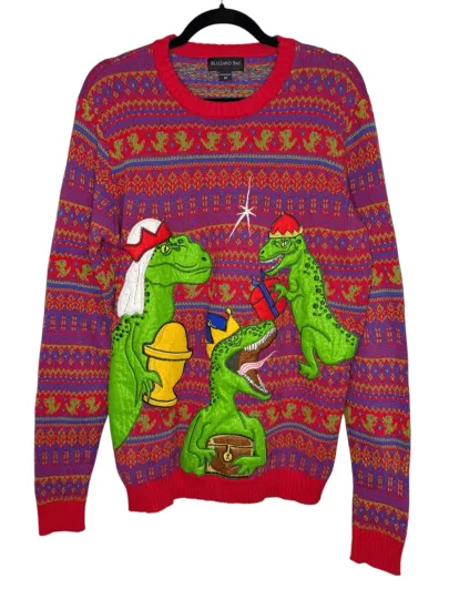 Blizzard Bay Men’s Medium Dinosaur Ugly Christmas Sweater Holiday Party Xmas