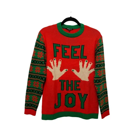 Discover Follow Me Ugly Christmas Sweater Feel The Joy Hands Red Green Womens Size M