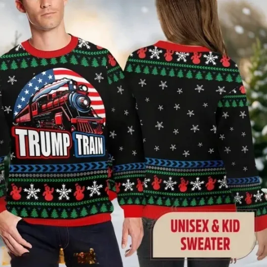 Discover Trump Train Ugly Sweater, Donald Trump 2024 Ugly Christmas Sweater Holiday Gift