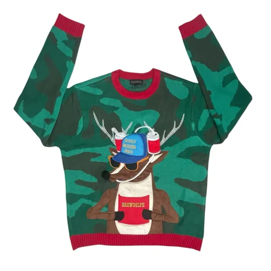 Discover Blizzard Bay Sweater Mens XL Green Camo Brewdolph Beer Ugly Christmas Drinking