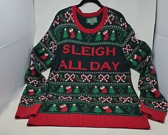 Discover Sleigh All Day 'Lite Up' Ugly Christmas Holiday Sweater 2018  LARGE