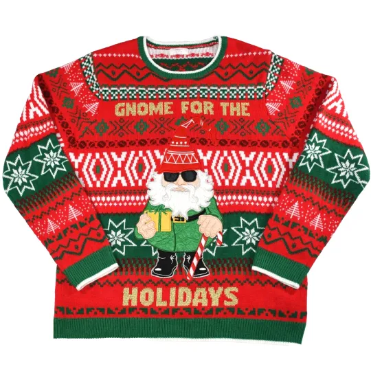 Ugly Christmas Sweater Adult XL (46-48) GNOME FOR THE HOLIDAYS Red Holiday Time