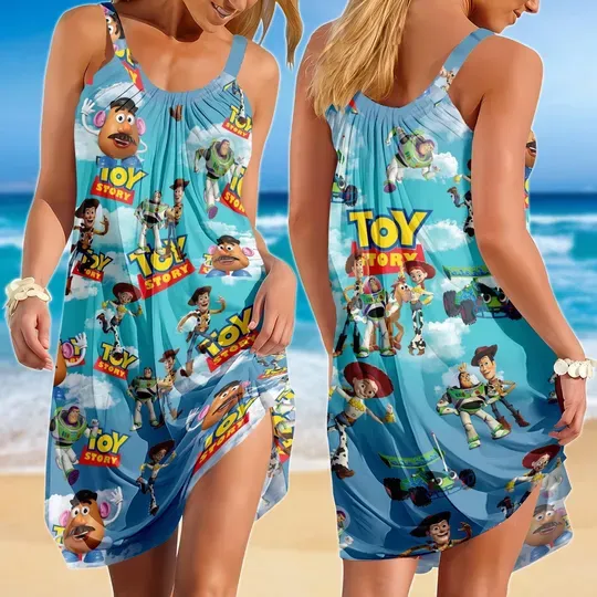Toy Story Women Dress, Buzz Lightyear Button Dress, Disney Summer Dress, Cartoon Movie Summer Gift, Gift For Her
