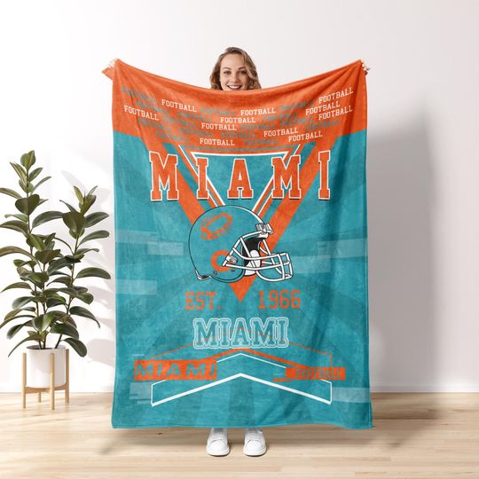 Miami Football Blanket, Retro Miami Football Blanket, Miami Dolphin Football Blanket,Dolphin Football Fans Gift FC20