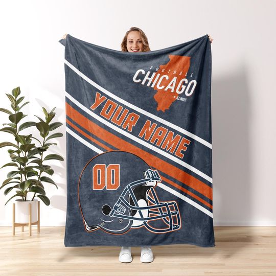 Chicago Football Personalized Blanket,Retro Chicago Bear Football Blanket , Chicago Bear Fan Gift , Sunday Football FVA12