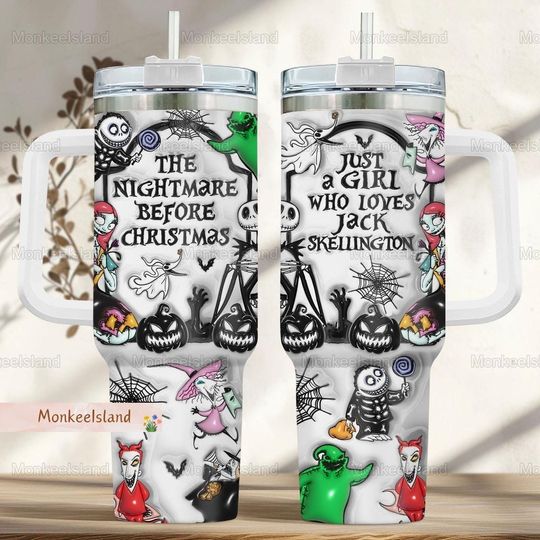 Jack Skellington Tumbler 40oz, Nightmare Before Christmas Tumbler, Oogie Boogie Drinkware Tumbler, Horror Movie Gift