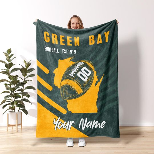 Discover Green Bay Football Personalized Blanket,Retro Green Bay Packer Varsity Blanket,Green Bay Family Blanket,Packer Fans Gift  FB5