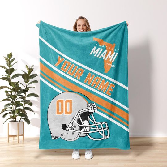 Miami Football Personalized Blanket, Retro Miami Football Blanket, Miami Dolphin Football Blanket,Dolphin Football Fans Gift FVA20