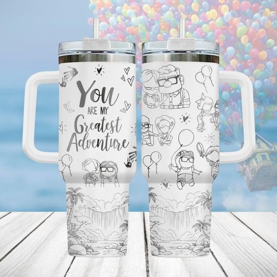 Disney Up Movie Tumbler 40oz, Carl And Ellie Couple Tumbler, You Are My Greatest Adventure Cup, Valentine Gift For Her