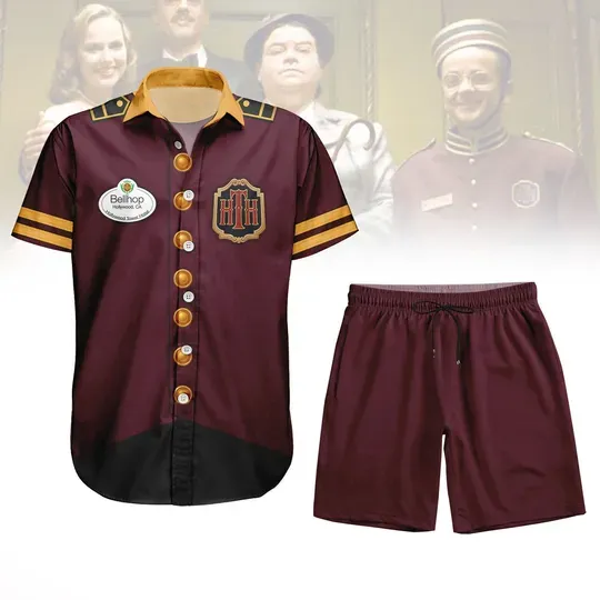 Tower of Terror Movie Hawaiian Shirt and Short, Bellhop Costume Button Shirt, Disney Cast Member Cosplay, Halloween Tower Hotel Outfit