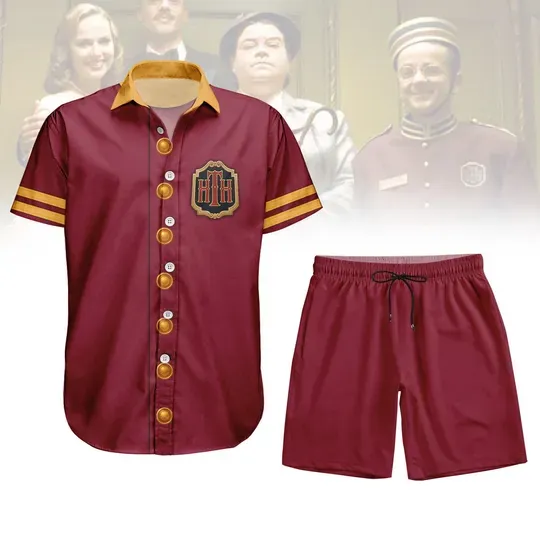 Tower of Terror Hawaiian Shirt and Short, Tower Hotel Bellhop Button Shirt, Haunted Hotel Cosplay Outfit