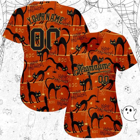 Halloween Black Cat Custom Baseball Jersey  Orange All-Over Print