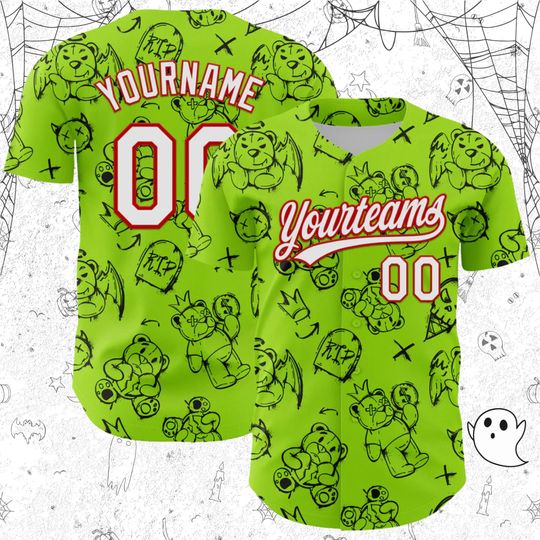 Halloween Lime Green Doodle Baseball Jersey  Custom Team Name
