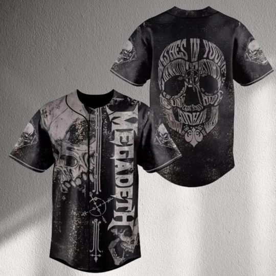 Grunge Skull Baseball Jersey | Distressed Black Button-Up Shirt