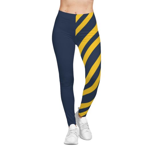 Blue and Yellow Women's Leggings with Bold Stripes, University of Michigan themed leggings, game day pants, College gear, Gift Idea