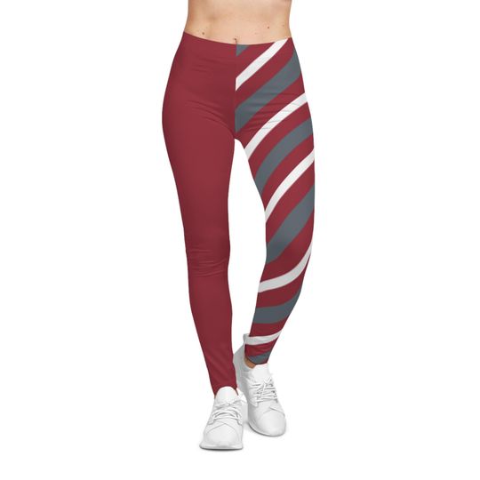 Discover Crimson and Grey Striped Leggings for Women, WSU Themed Leggings, Cougars themed Leggings, School spirit, Cute yoga pants, gift