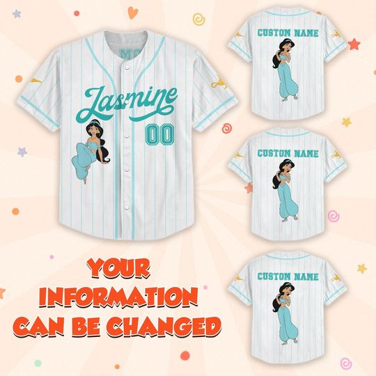 Discover Personalized Jasmine Baseball Jersey, Aladdin Princess Shirt, Disney Matching Tee, Disney Jasmine Jersey, Arabian Nights Baseball Shirt