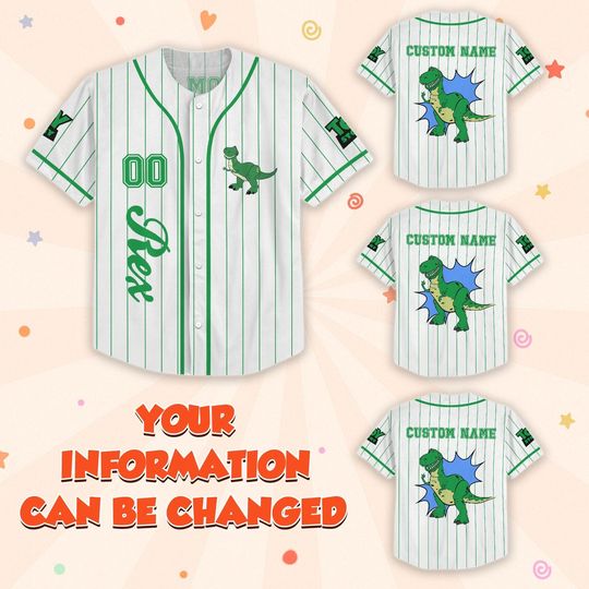 Discover Custom Rex Toy Story Baseball Jersey, Dinosaur Disney Jersey Shirt, Funny Toy Story Shirt, Disney Character Sports Tee, Cartoon Outfit