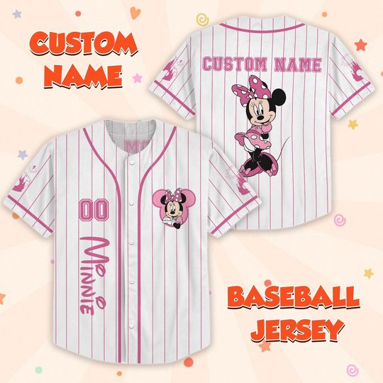 Custom Minnie Mouse Baseball Jersey, Mickey And Friends Matching Outfit