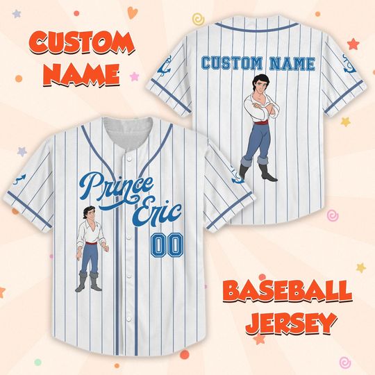 Discover Custom Prince Eric Baseball Jersey, Little Mermaid Shirt, Disney Prince Jersey, Fairytale Vacation Outfit, Matching Disney Trip Tee