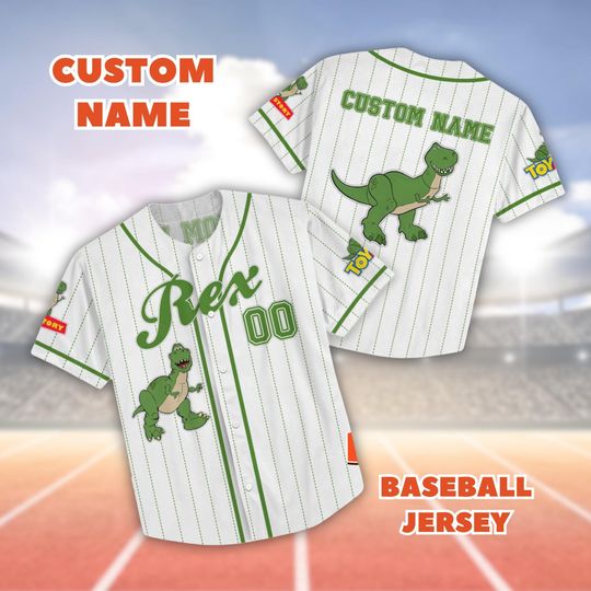 Discover Custom Rex Toy Story Baseball Jersey, Dinosaur Disney Jersey, Disney Trip Matching Outfit, Toy Story Character Jersey Shirt, Disney Tee