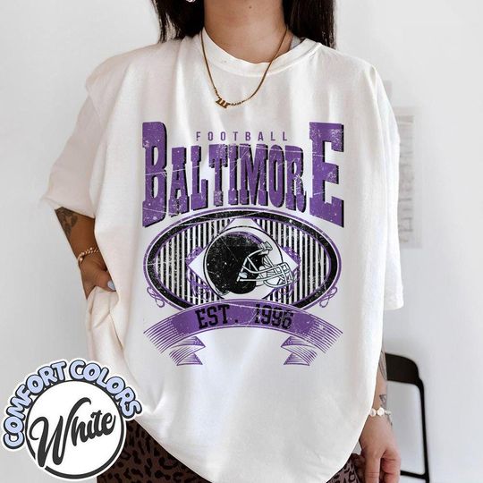 Discover 90s Style Football Baltimore Est 1996 Shirt, Comfort Color Baltimore Football Team Gift For Fan