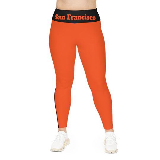 San Francisco Plus Size Leggings, Orange and black leggings, san francisco baseball themed leggings, game day, baseball fan leggings, gift