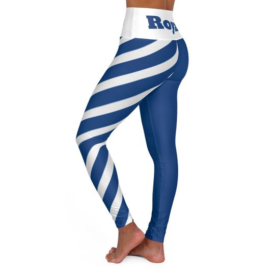 Discover Blue Stripe High Waisted Yoga Leggings, Kansas City baseball themed leggings, Royals leggings, women's leggings, gift, baseball fan leggings