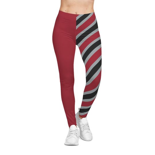 Red, Grey and Black Striped Women's Casual Leggings, Comfortable Activewear,  Gift Idea, Atlanta Football Themed Leggings, Football fan,
