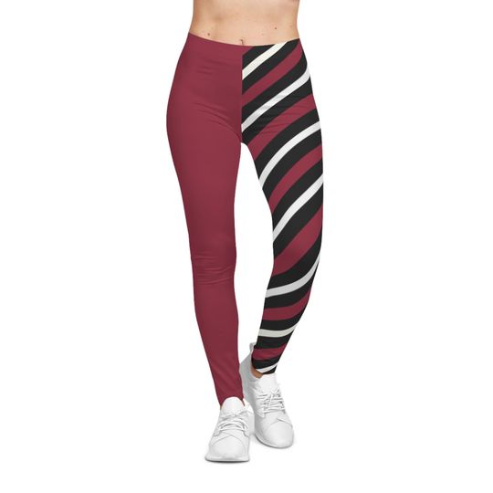 Red, Black and White Striped Women's Casual Leggings, Arizonna Football Themed Leggings, Sportswear, Women's Leggings, Yoga Pants, Gift