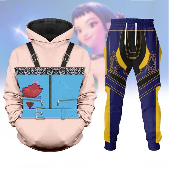 Discover Zoey Kpop Demon Hunters Cosplay Hoodie, Zoey Inspired Performance Costume Jogger, Rumi Zoey Mira Cosplay Shirt Pant Set, Huntrix Fan Gi