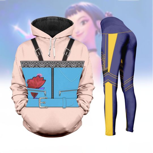 Discover Kpop Demon Hunter Zoey Costume Hoodie, Zoey Flower Cosplay Legging For Women, Halloween Costume Huntrix Shirt Pants Set