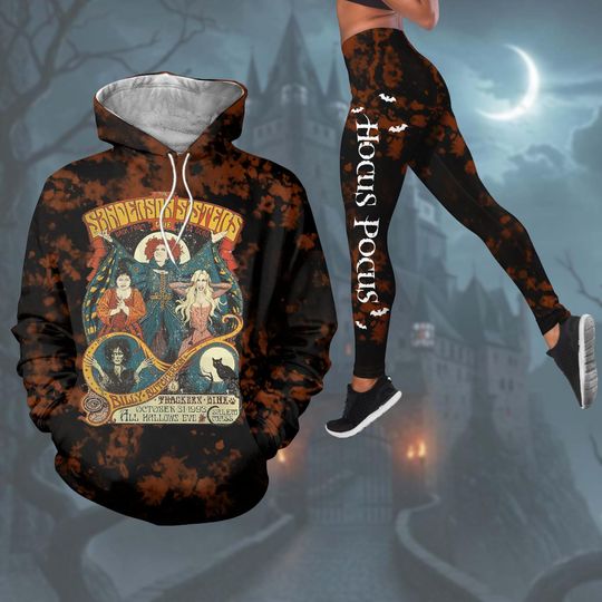 Sanderson Sisters Halloween Hoodie, Vintage Hocus Pocus Legging For Women, Witch Spooky Shirt And Pants Set, Halloween Lover Gift