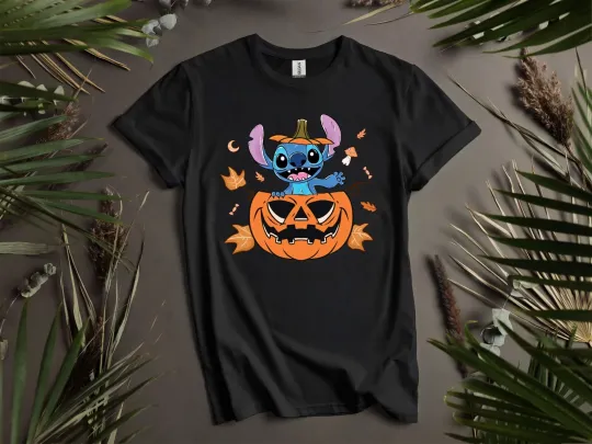 Halloween Party Stitch Poster T-shirt Men Women Unisex