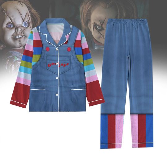 Halloween Chucky Pajamas Set, Scary Chucky Child Pajamas Pants, Horror Character Cosplay For Halloween, Retro Good Guys Sleepwear For K